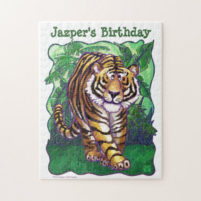 Cute Tiger Personalised Birthday Party Puzzle (Vertical)