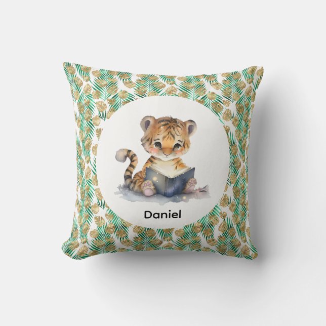 Cute Tiger Reading a Book Cushion (Front)