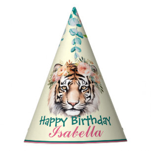 cute tiger safari animal jungle Flower Birthday Party Hat
