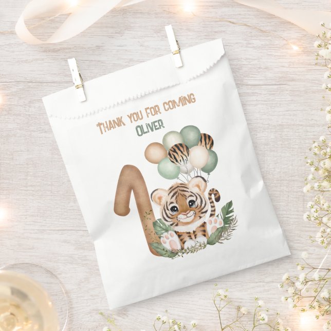 Cute Tiger Safari Wild One Boy 1st Birthday Party Favour Bag (Clipped)