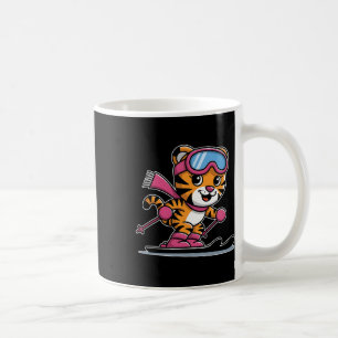 Cute Tiger Skiing Pink Goggles Winter Adventure Coffee Mug