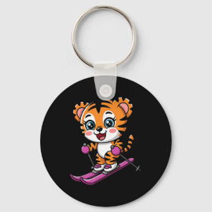Cute Tiger Skiing Winter Snow Sports Kids Key Ring