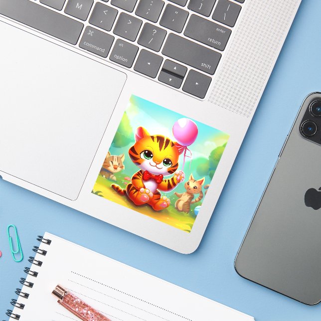 Cute tiger with a balloon illustration (Laptop w/ iPhone)