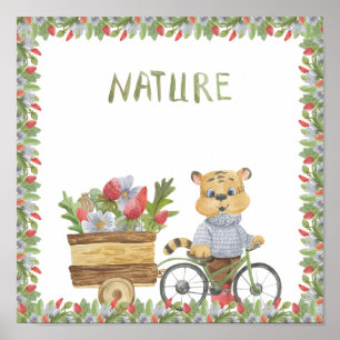 Cute Tiger With A Bike Nature Text Poster