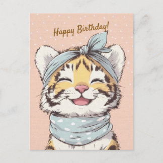 Cute Tiger with Bandana Kids Birthday Invitation Postcard