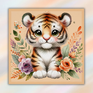 Cute Tiger with Blossoms for Kids   Poster