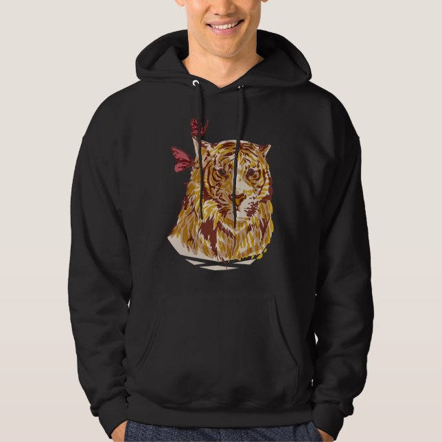 Cute tiger with butterflies safari vintage style hoodie (Front)