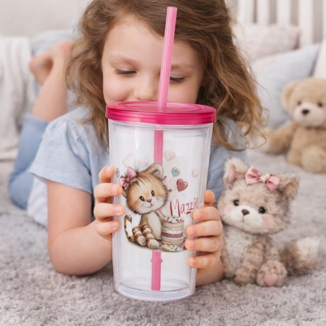 Cute Tiger with Heart Desserts  Acrylic Tumbler (Creator Uploaded)