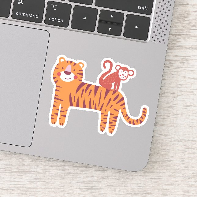 Cute Tiger with Monkey on the back laptop (Detail)