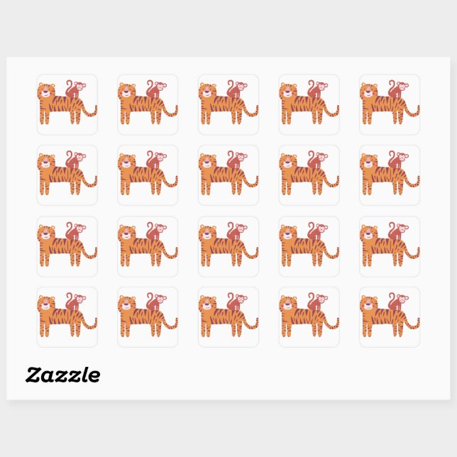 Cute Tiger with Monkey on the Back  Square Sticker (Sheet)