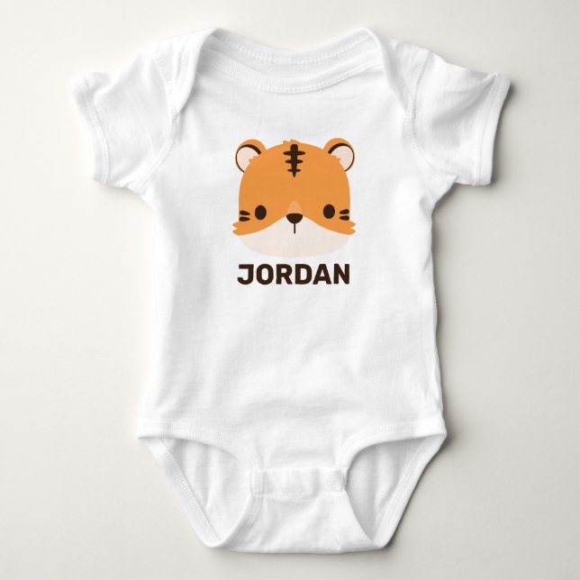 Cute Tiger with Personalised Name Baby Bodysuit (Front)