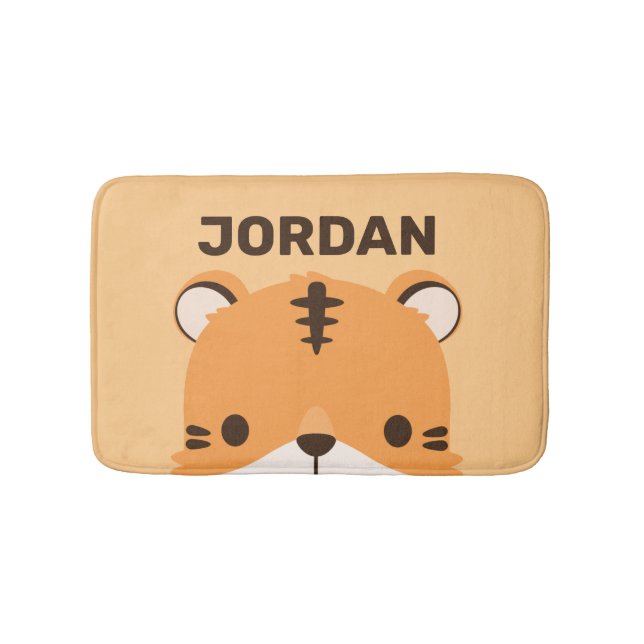 Cute Tiger with Personalised Name Bath Mat (Front)