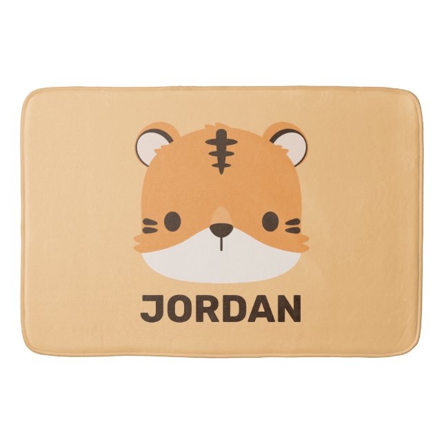 Cute Tiger with Personalised Name Bath Mat (Front)