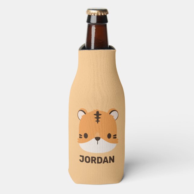 Cute Tiger with Personalised Name Bottle Cooler (Bottle Front)