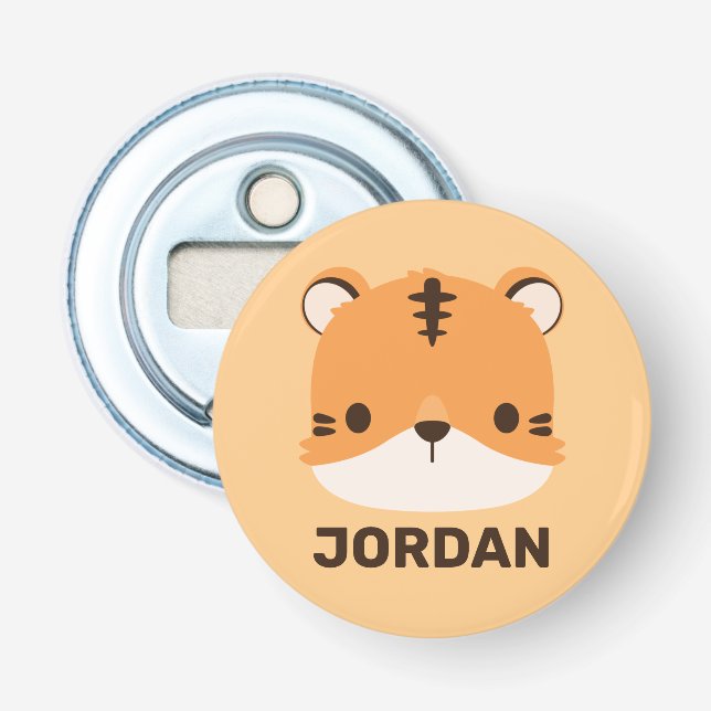 Cute Tiger with Personalised Name Bottle Opener (Front)