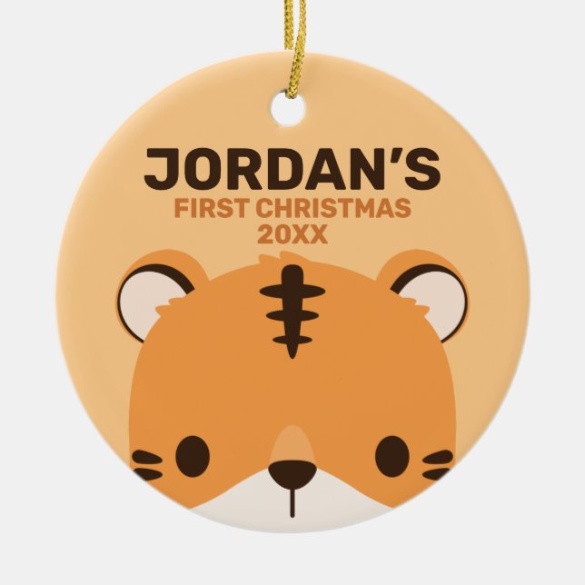 Cute Tiger with Personalised Name Ceramic Ornament (Front)