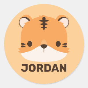 Cute Tiger with Personalised Name Classic Round Sticker