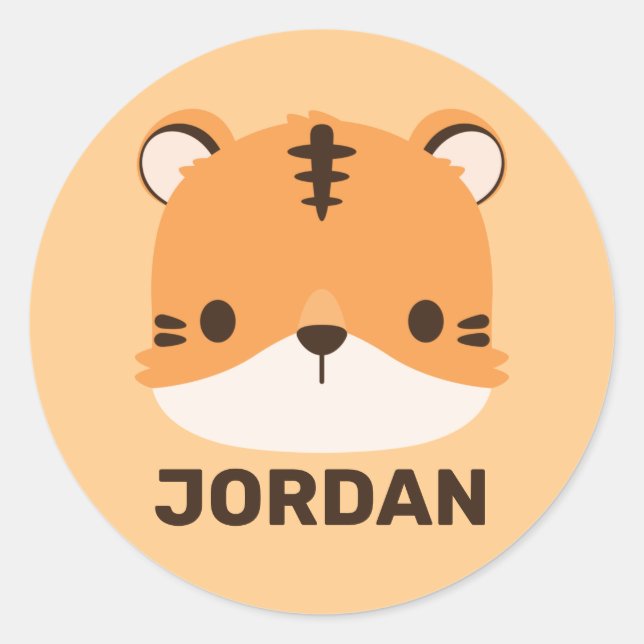 Cute Tiger with Personalised Name Classic Round Sticker (Front)