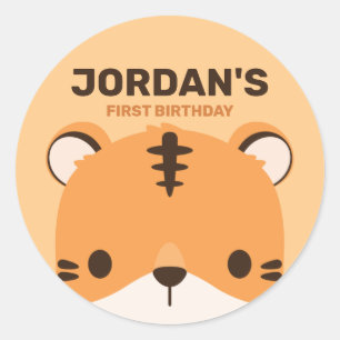 Cute Tiger with Personalised Name Classic Round Sticker