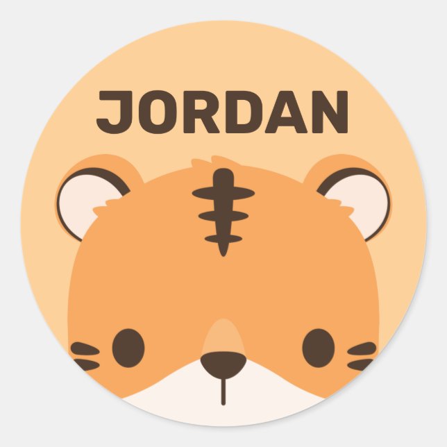 Cute Tiger with Personalised Name Classic Round Sticker (Front)