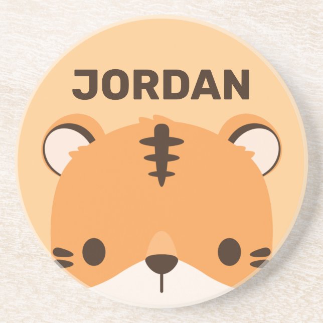 Cute Tiger with Personalised Name Coaster (Front)