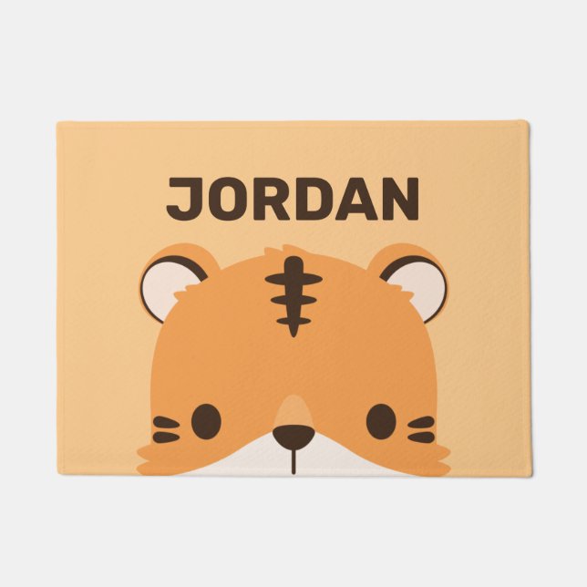 Cute Tiger with Personalised Name Doormat (Front)