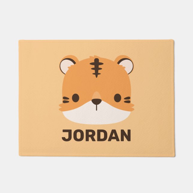 Cute Tiger with Personalised Name Doormat (Front)