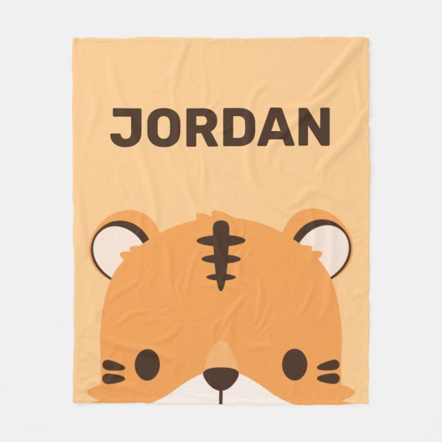 Cute Tiger with Personalised Name Fleece Blanket (Front)