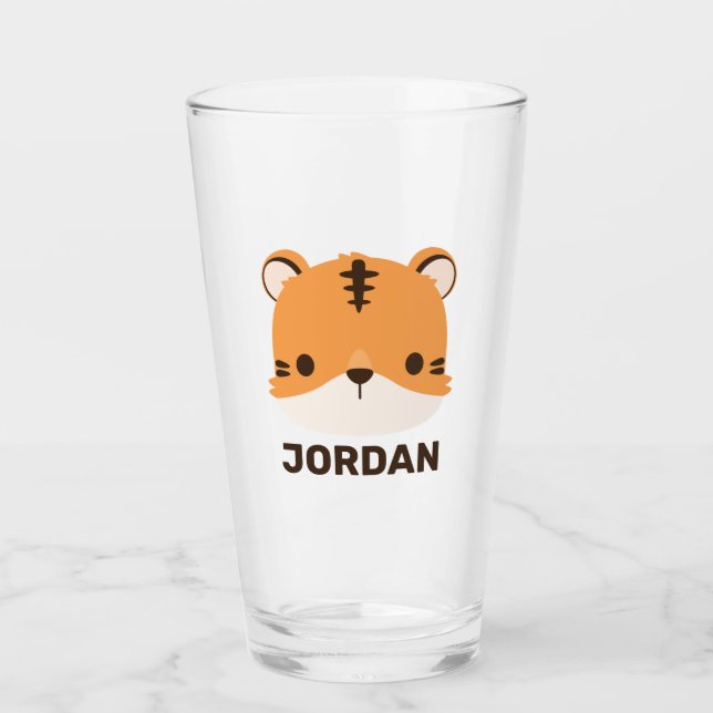 Cute Tiger with Personalised Name Glass (Front)