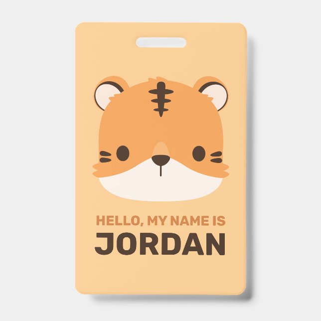 Cute Tiger with Personalised Name ID Badge (Front)