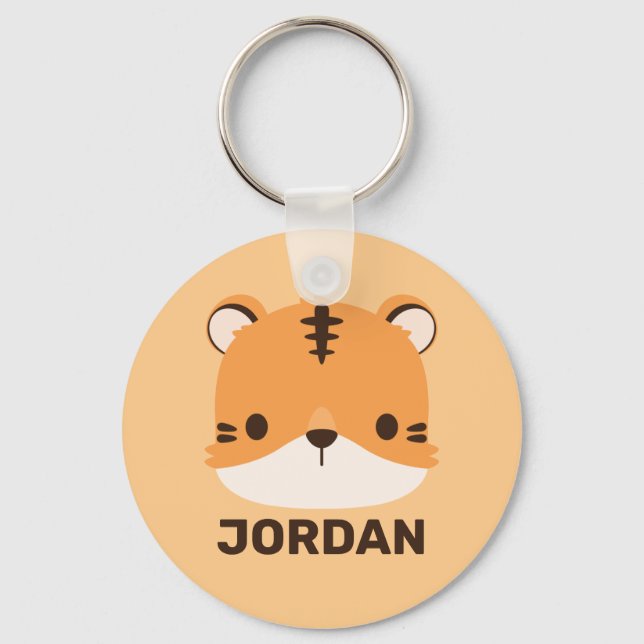 Cute Tiger with Personalised Name Key Ring (Front)