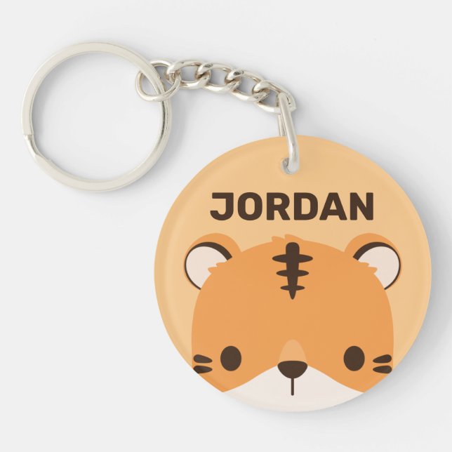 Cute Tiger with Personalised Name Key Ring (Front)