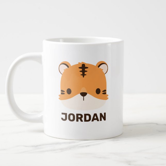 Cute Tiger with Personalised Name Large Coffee Mug (Left)
