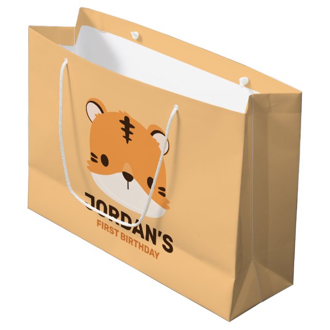 Cute Tiger with Personalised Name Large Gift Bag (Front Angled)