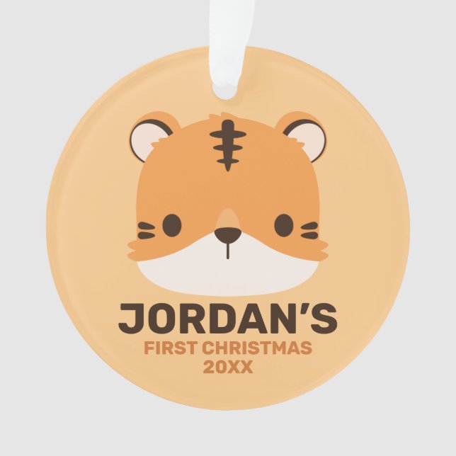 Cute Tiger with Personalised Name Ornament (Front)