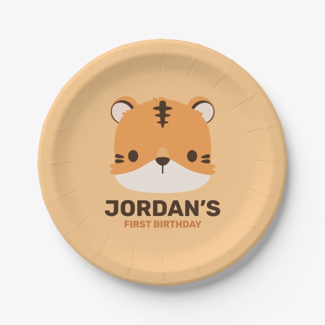 Cute Tiger with Personalised Name Paper Plate (Front)