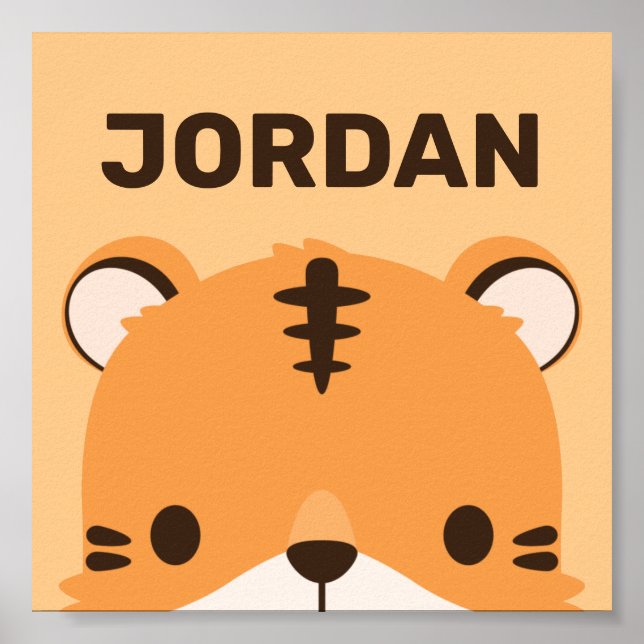 Cute Tiger with Personalised Name Poster (Front)