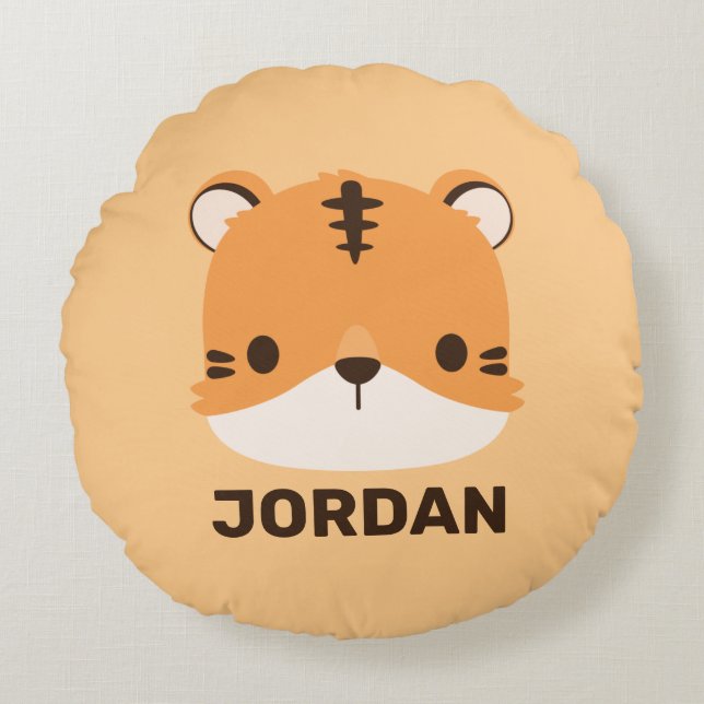 Cute Tiger with Personalised Name Round Cushion (Front)