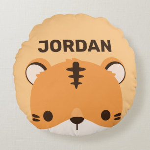 Cute Tiger with Personalised Name Round Cushion