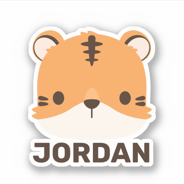 Cute Tiger with Personalised Name Sticker (Front)