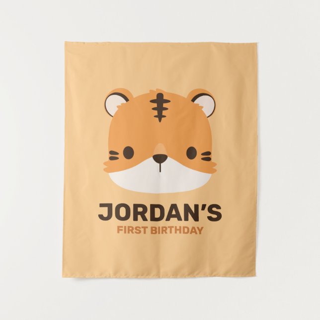 Cute Tiger with Personalised Name  Tapestry (Front)