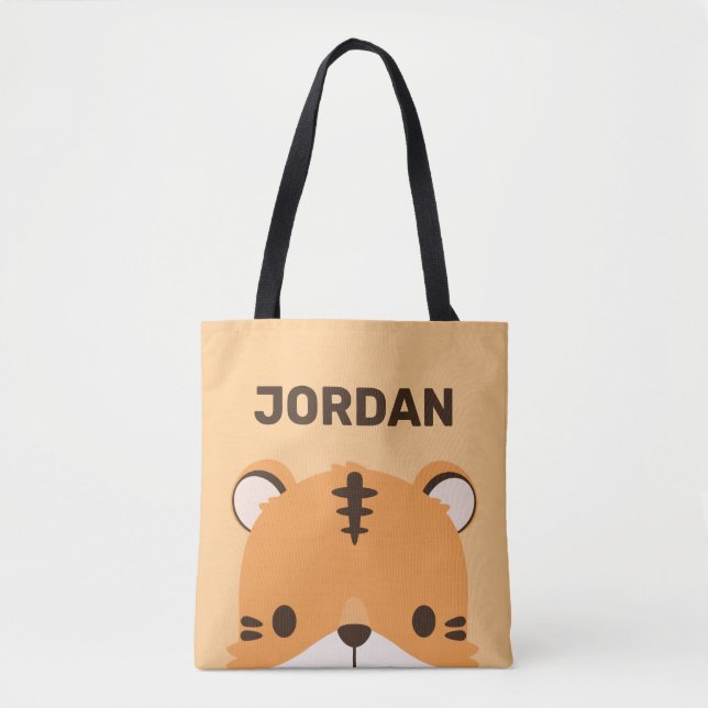 Cute Tiger with Personalised Name Tote Bag (Front)