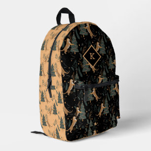 Cute Tigers And Christmas Trees On Black and Beige Printed Backpack