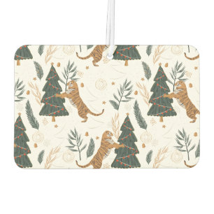 Cute tigers and Christmas trees pattern Car Air Freshener