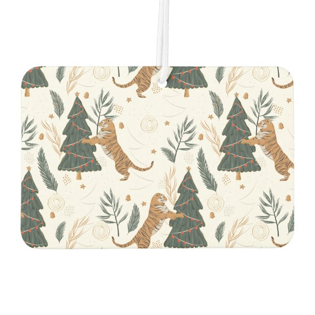 Cute tigers and Christmas trees pattern Car Air Freshener (Back)