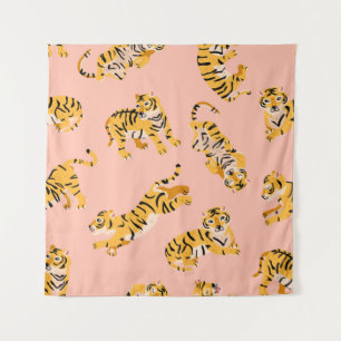 Cute tigers seamless pattern tapestry