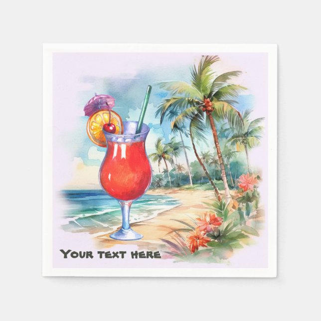 Cute tiki Cocktail add text  Napkin (Front)