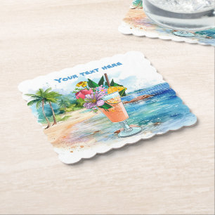 Cute tiki Cocktail add text  Paper Coaster