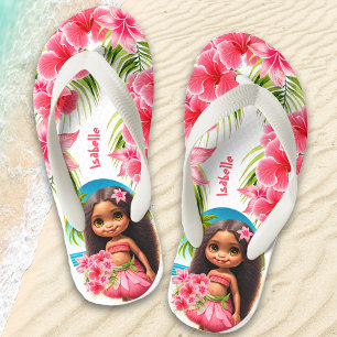 Cute Tiki Girl Summer Tropical Name Girl's Kid's Thongs