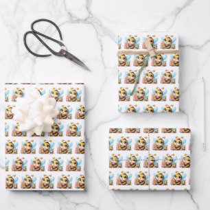 Cute tiled baby bee pattern twin wrapping paper sheet